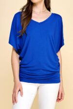 ⁦بلوزة دولمان سادة باكمام قصيرة ورقبة دائرية ضيقة وقبة V للنساء XS - 5XL مقاس كبير⁩ - الصورة ⁦4⁩