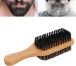 ⁦فرشاة لحية مزدوجة الجوانب للرجال - اداة حلاقة 2 في 1 بشعيرات متينة وناعمة ومقبض خشبي مريح، فرشاة للشارب/اللحية مناسبة للسفر (بني)⁩ - الصورة ⁦2⁩