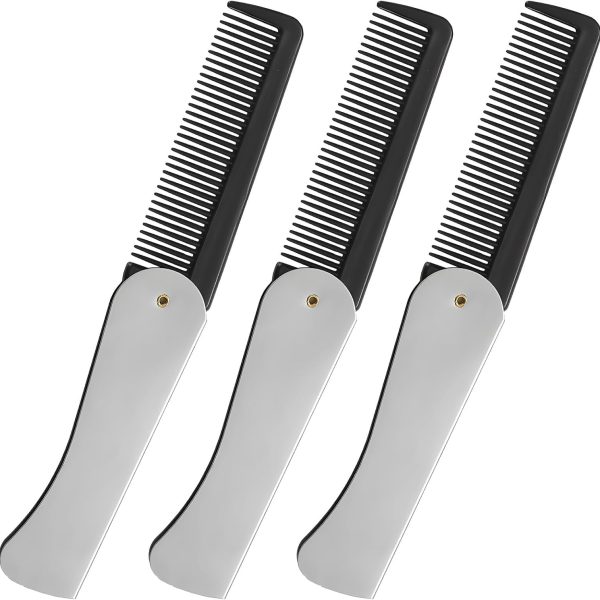 امشاط جيب قابلة للطي من الستانلس ستيل للرجال من بوكيلا، امشاط للشارب والخبز، مشط للشعر واللحية مع غطاء، مثالي لتصفيف الشعر وفك تشابك الشعر (3 قطع)