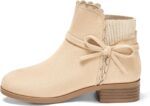 Coutgo Girls Toddler Bow Ankle Boots Pull On Low Chunky Heel Fall Dress Booties Shoes