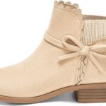 Coutgo Girls Toddler Bow Ankle Boots Pull On Low Chunky Heel Fall Dress Booties Shoes