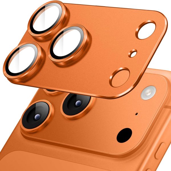 جيتك واقي عدسة الكاميرا لموبايل ايفون 17 برو ماكس 6.9 انش، غطاء حلقي من الزجاج المقوى بتغطية كاملة بدرجة صلابة 9، لوحة معدنية غير لامعة، مناسب للجراب، عبوة واحدة (برتقالي)