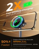 ⁦قاعدة شحن لاسلكية 3 في 1 من جارلو لاجهزة ابل ايفون وايربودز والساعة مع حامل شحن ماج سيف، حامل شحن سريع مغناطيسي 15 واط، قاعدة شحن لاسلكية لسامسونج وايفون 17 16 15 14 13 12⁩ - الصورة ⁦3⁩