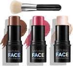 قلم بلش كريمي مع فرشاة من ميبزول، مجموعة مكياج كونتور وهايلايتر للنساء، قلم تحديد غير دهني ومقاوم للماء، لمسة نهائية ندية خفيفة الوزن، بلش يدوم طويلا للخدود والعينين والشفاه