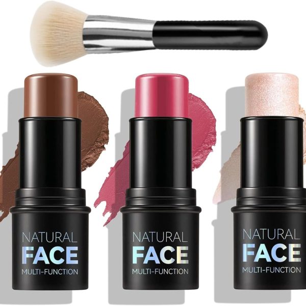 قلم بلش كريمي مع فرشاة من ميبزول، مجموعة مكياج كونتور وهايلايتر للنساء، قلم تحديد غير دهني ومقاوم للماء، لمسة نهائية ندية خفيفة الوزن، بلش يدوم طويلا للخدود والعينين والشفاه