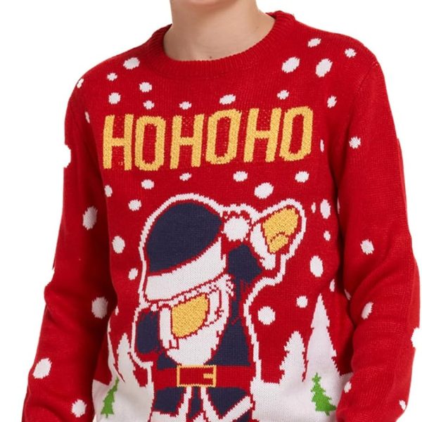 بلوفر محبوك مبتكر مطبوع عليه عبارة Merry Christmas Reindeer HOHOHO Dabing Santa Jumpers برقبة دائرية واكمام طويلة للكريسماس للاطفال من الجنسين من سن 5-13 سنة