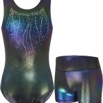 ثوب جمباز للبنات من نوكيسينا، بدلة رياضية لامعة مع شورت، ملابس رياضية بدون اكمام للرقص