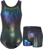 ثوب جمباز للبنات من نوكيسينا، بدلة رياضية لامعة مع شورت، ملابس رياضية بدون اكمام للرقص
