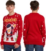 ⁦بلوفر محبوك مبتكر مطبوع عليه عبارة Merry Christmas Reindeer HOHOHO Dabing Santa Jumpers برقبة دائرية واكمام طويلة للكريسماس للاطفال من الجنسين من سن 5-13 سنة⁩ - الصورة ⁦2⁩