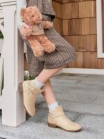 ⁦Coutgo Girls Toddler Bow Ankle Boots Pull On Low Chunky Heel Fall Dress Booties Shoes⁩ - الصورة ⁦2⁩