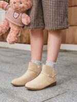 ⁦Coutgo Girls Toddler Bow Ankle Boots Pull On Low Chunky Heel Fall Dress Booties Shoes⁩ - الصورة ⁦3⁩