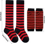 ⁦دي اكس اتش واي سي سي طقم جوارب مخططة بطول الركبة وقفازات لتدفئة الذراع بدون اصابع لحفلات الهالوين التنكرية⁩ - الصورة ⁦2⁩