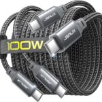 جي سوكس كيبل USB C الى USB C بطول 2 متر وقدرة 100 واط [قطعتين]، كيبل USB C للشحن السريع (c الى c) متوافق مع ايفون 16/بلس/برو ماكس/15، ماك بوك، ايباد ميني 6/برو، S23/S24 الترا، رمادي بيكسل