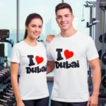 ⁦تي شيرت اي لوف دبي للرجال/النساء برقبة دائرية [ مقاس L] كم قصير (للجنسين)، تصميم مطبوع من القطن المطبع، تذكار دبي 100% قطن (ابيض)⁩ - الصورة ⁦7⁩