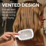 ⁦فرشاة سوبر براش لفك تشابك الشعر من جانيكي بشعيرات مضادة للكهرباء الساكنة - فرشاة شعر رطبة بفتحات تهوية للاستخدام في التجفيف - مثالية لأنواع الشعر المجعد والسميك والمموج والناعم (ابيض)⁩ - الصورة ⁦2⁩