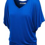 بلوزة دولمان سادة باكمام قصيرة ورقبة دائرية ضيقة وقبة V للنساء XS - 5XL مقاس كبير