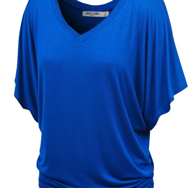 بلوزة دولمان سادة باكمام قصيرة ورقبة دائرية ضيقة وقبة V للنساء XS - 5XL مقاس كبير