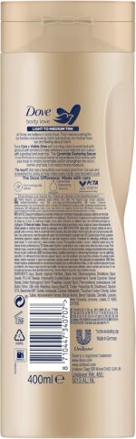 ⁦دوف لوشن تسمير البشرة الذاتي من كير + فيزيبل جلو من لايت الى ميديوم، لوشن تسمير تدريجي للبشرة المشمسة لجميع انواع البشرة، 400 مل⁩ - الصورة ⁦2⁩