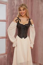 ⁦بلوزة كورسيه بتصميم زهور للنساء من عصر النهضة للخروج، لون بني فينتاج بوش اب فوق الصدر، مشد للجسم برباط⁩ - الصورة ⁦4⁩