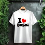 ⁦تي شيرت اي لوف دبي للرجال/النساء برقبة دائرية [ مقاس L] كم قصير (للجنسين)، تصميم مطبوع من القطن المطبع، تذكار دبي 100% قطن (ابيض)⁩ - الصورة ⁦8⁩