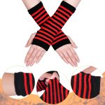 ⁦دي اكس اتش واي سي سي طقم جوارب مخططة بطول الركبة وقفازات لتدفئة الذراع بدون اصابع لحفلات الهالوين التنكرية⁩ - الصورة ⁦4⁩