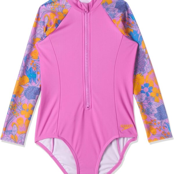 سبيدو مايوه سباحة قطعة واحدة باكمام طويلة للبنات (عبوة من قطعة واحدة)