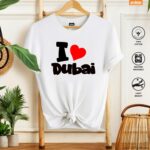 ⁦تي شيرت اي لوف دبي للرجال/النساء برقبة دائرية [ مقاس L] كم قصير (للجنسين)، تصميم مطبوع من القطن المطبع، تذكار دبي 100% قطن (ابيض)⁩ - الصورة ⁦5⁩