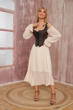 ⁦بلوزة كورسيه بتصميم زهور للنساء من عصر النهضة للخروج، لون بني فينتاج بوش اب فوق الصدر، مشد للجسم برباط⁩ - الصورة ⁦5⁩