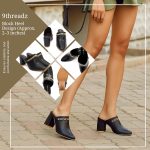 ⁦حذاء مفتوح من الخلف بكعب عريض مع سلسلة ذهبية للنساء من 9 ثريدز - حذاء انيق سهل الارتداء للارتداء في المكتب والحفلات⁩ - الصورة ⁦6⁩