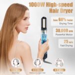 ⁦فرشاة تجفيف الشعر 5 في 1 من تريس تاتش خالية من التجعد مع رؤوس قابلة للتبديل، لا تسبب تلف الحرارة، اداة تصفيف الشعر عالية السرعة لتجفيف تجعيد الشعر، اسود⁩ - الصورة ⁦2⁩