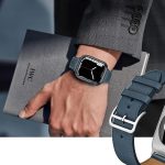 ⁦انفوسن سوار ساعة ابل 49 ملم 45 ملم 44 ملم 42 ملم من الجلد الطبيعي لساعة اي ووتش، سوار معصم بديل ناعم قابل للتعديل للنساء والرجال الترا/الترا 2/ اس اي سلسلة 9 8 7 6 5 4 3 2 1 (كحلي)⁩ - الصورة ⁦8⁩