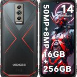 دوجي هاتف ذكي بليد 10 برو (2024) اندرويد 14، 16GB + 256GB (2TB)، 6.55 انش HD+، كاميرا 50MP + 8MP، بطارية 5150mAh، IP68/IP69K، مضاد للصدمات، ان اف سي/التعرف على الوجه/OTG (احمر)