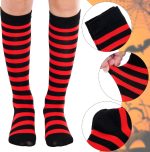 ⁦دي اكس اتش واي سي سي طقم جوارب مخططة بطول الركبة وقفازات لتدفئة الذراع بدون اصابع لحفلات الهالوين التنكرية⁩ - الصورة ⁦3⁩