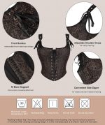 ⁦بلوزة كورسيه بتصميم زهور للنساء من عصر النهضة للخروج، لون بني فينتاج بوش اب فوق الصدر، مشد للجسم برباط⁩ - الصورة ⁦7⁩