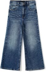 بنطلون جينز بقصة ضيقة وارجل واسعة للبنات، بنطلون جينز عصري ممزق