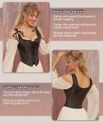 ⁦بلوزة كورسيه بتصميم زهور للنساء من عصر النهضة للخروج، لون بني فينتاج بوش اب فوق الصدر، مشد للجسم برباط⁩ - الصورة ⁦8⁩