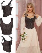 ⁦بلوزة كورسيه بتصميم زهور للنساء من عصر النهضة للخروج، لون بني فينتاج بوش اب فوق الصدر، مشد للجسم برباط⁩ - الصورة ⁦6⁩