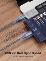 ⁦جي سوكس كيبل USB C الى USB C بطول 2 متر وقدرة 100 واط [قطعتين]، كيبل USB C للشحن السريع (c الى c) متوافق مع ايفون 16/بلس/برو ماكس/15، ماك بوك، ايباد ميني 6/برو، S23/S24 الترا، رمادي بيكسل⁩ - الصورة ⁦7⁩