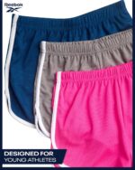 ⁦ريبوك شورت رياضي للبنات - 3 قطع من شورت رياضي خفيف الوزن بتصميم دولفين شبكي للجري وكرة القدم وصالة الالعاب الرياضية (7-12)⁩ - الصورة ⁦4⁩