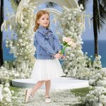 ⁦جاكيت جينز للبنات من ميبات مزين بالترتر بازرار وجيب واكمام طويلة معطف جينز للاطفال⁩ - الصورة ⁦8⁩