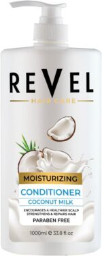 ريفيل بلسم مرطب مضاد لتساقط الشعر من حليب جوز الهند للعناية بالشعر، 1000 مل، للشعر، يشجع على صحة فروة الرأس ويقوي الشعر ويصلحه، خالٍ من البارابين