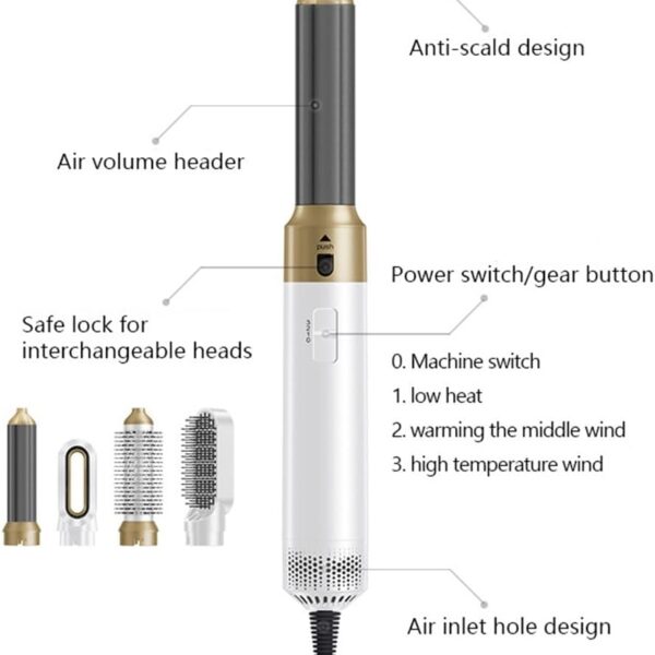 فرشاة تصفيف الشعر 5 في 1 بالهواء الساخن الايوني من ستريلاين - مشط قابل للتبديل، لتمويج الشعر ومكثف، اداة صالون سريعة الجفاف للحصول على شعر ناعم خالٍ من التجعد (للاستخدام المنزلي والسفر) (ازرق باستيل)