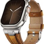 أساور جلدية لساعة ابل الترا مقاس 49 ملم 46 ملم 45 ملم 44 ملم 42 ملم، سوار بديل من الجلد المتين والمتين مع موصل معدني أصلي للنساء والرجال لساعة اي ووتش الترا 10 9 8 7 6 5 4 3 SE