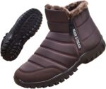 حذاء شتوي دافئ مقاوم للماء من القطن بسحاب بطول الكاحل للرجال من FFAACCA، حذاء شتوي دافئ سهل الارتداء سميك من القطيفة للرجال، حذاء شتوي مضاد للانزلاق للرجال (قهوي، 9)