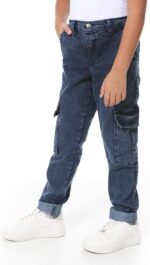 ⁦بنطلون جينز فضفاض بازرار للاغلاق للاولاد⁩ - الصورة ⁦2⁩