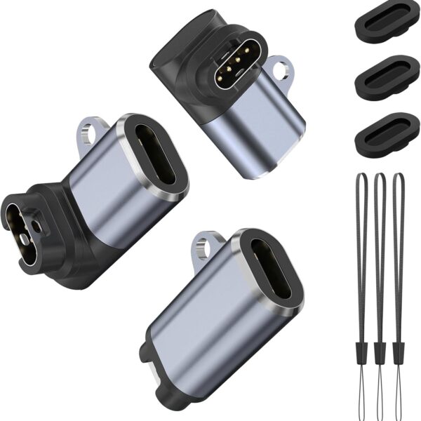 3 قطع محولات USB C متوافقة مع ساعة جارمين، محول كابل شحن لجارمين فيفو اكتيف 6 5 4 3S 4S، فينو Sq/Sq 2/ فينو 2/2s/3/3s/2 بلس، فوررنر 245 55 935 255 (رمادي فضي)