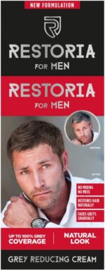 ريستوريا كريم تقليل الشعر الرمادي للرجال - كريم للشعر لاستعادة لون الشعر الطبيعي تدريجيا، تغطية تصل إلى 100% للشعر الرمادي - نباتي، 100 مل