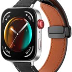 SUMK Strap Compatible with Huawei Watch Fit 4/3 2025, Magnetic D-Buckle Breathable Genuine Leather Watch Strap, Soft Replacement Bracelet Compatible with Huawei Watch Fit 4/3 Band
