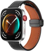 SUMK Strap Compatible with Huawei Watch Fit 4/3 2025, Magnetic D-Buckle Breathable Genuine Leather Watch Strap, Soft Replacement Bracelet Compatible with Huawei Watch Fit 4/3 Band