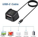 ⁦شاحن أوميدا لـ ساعة فيتبيت فيرسا 2 الذكية، كبلات شحن بديلة USB/USB C مع قاعدة شحن (3.15 قدم) كابل شحن متين لجهاز تتبع اللياقة والصحة فيتبيت فيرسا 2 (USB C)⁩ - الصورة ⁦4⁩